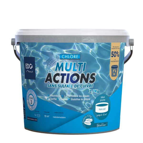 CHLORE MULTIACTIONS - GALETS 135G EDG  BY AQUALUX SEAU 2,7 KG NON COMBURANT - SANS SULFATE DE CUIVRE