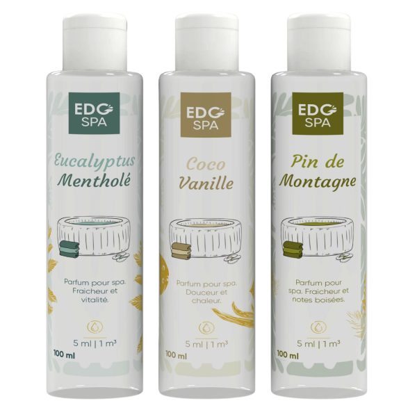 KIT PARFUMS POUR SPA. 3 BOUTEILLES DE 100 ML : COCO VANILLE, EUCALYPTUS, PIN