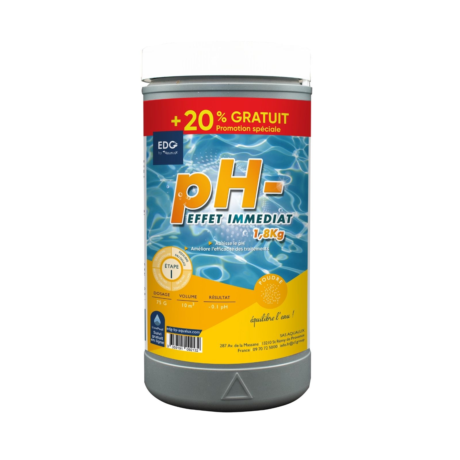 Ph moins poudre – boîte de 1,8 kg – EDG BY AQUALUX